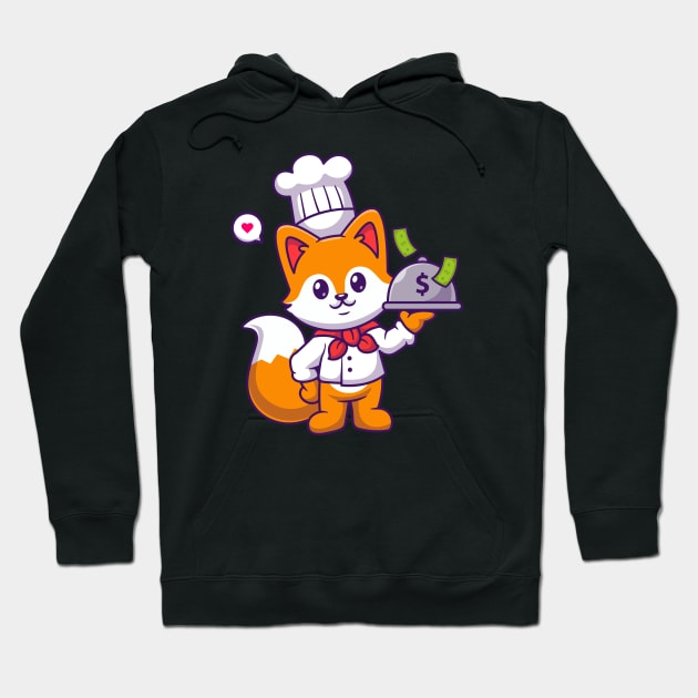 Cute Chef Fox Holding Money Cartoon Hoodie by Catalyst Labs